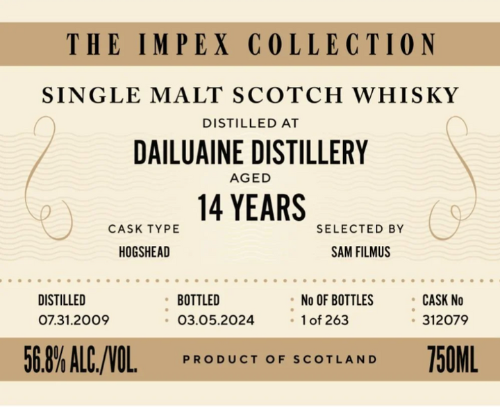 Impex Collection Single Malt Scotch Whisky 14 Years Old Dailuaine (2009)