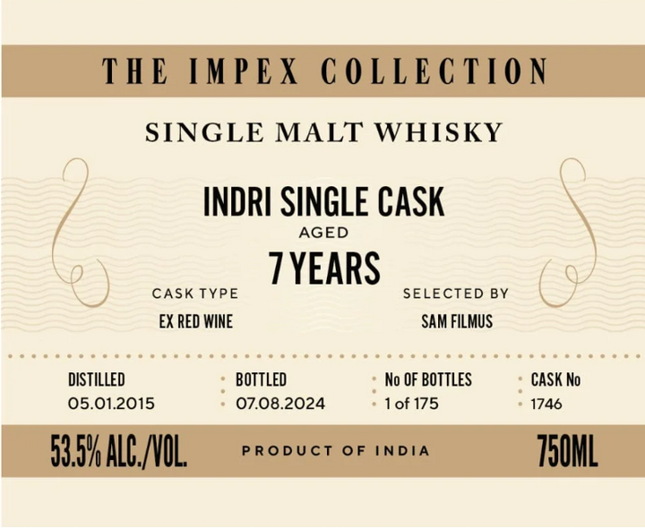 Impex Collection Single Malt Whisky 7 Years Old Indri Single Cask (2015)